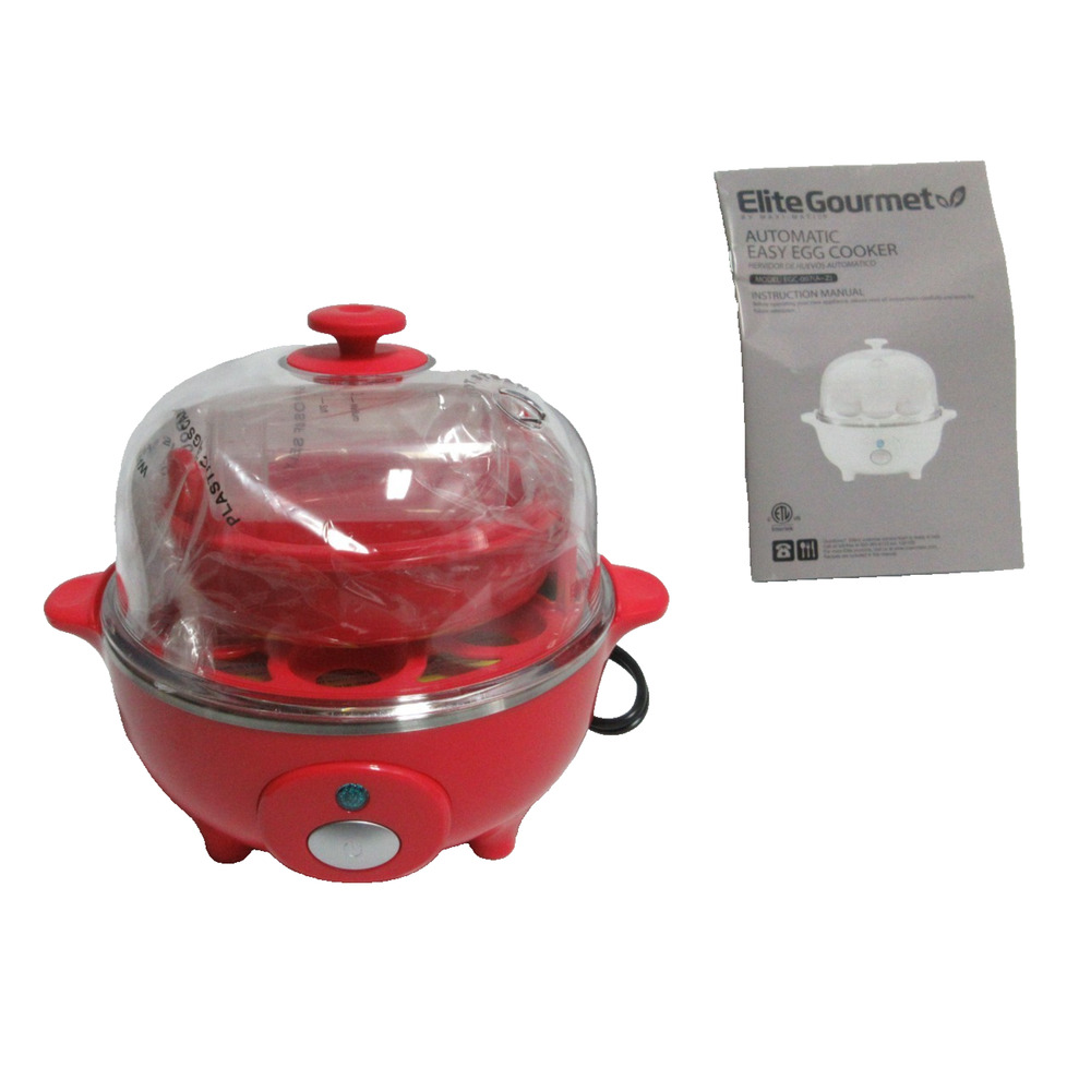 Elite Gourmet Rapid Egg Cooker – 7 Egg Capacity, Auto Shut-Off, Red